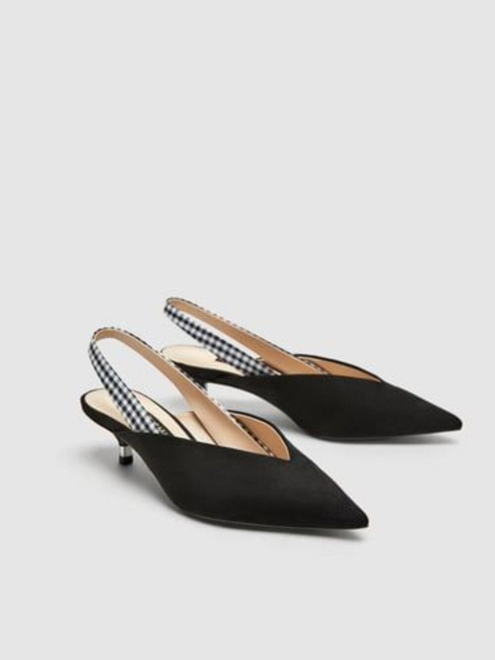 Zara Velvet Gingham Slingback Kitten Heels EU 37